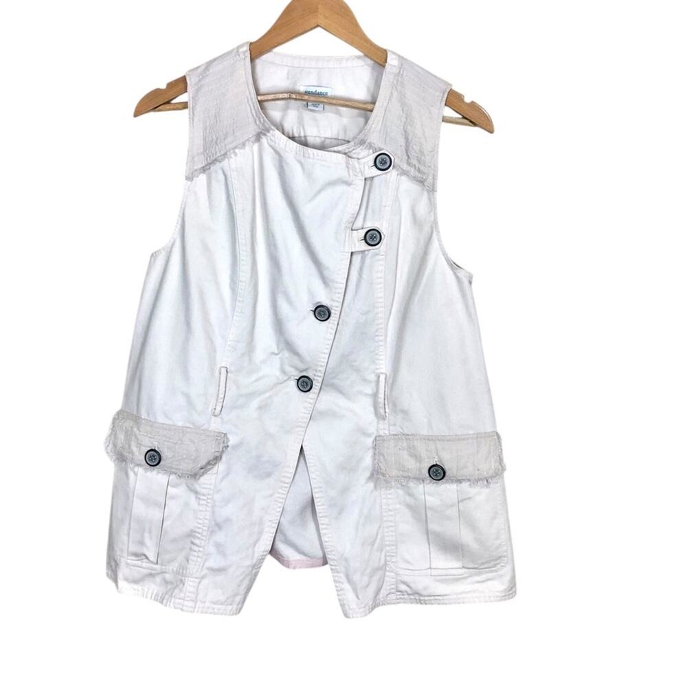 Sundance Cream Asymmetric Button Utility Safari Vest Size Small